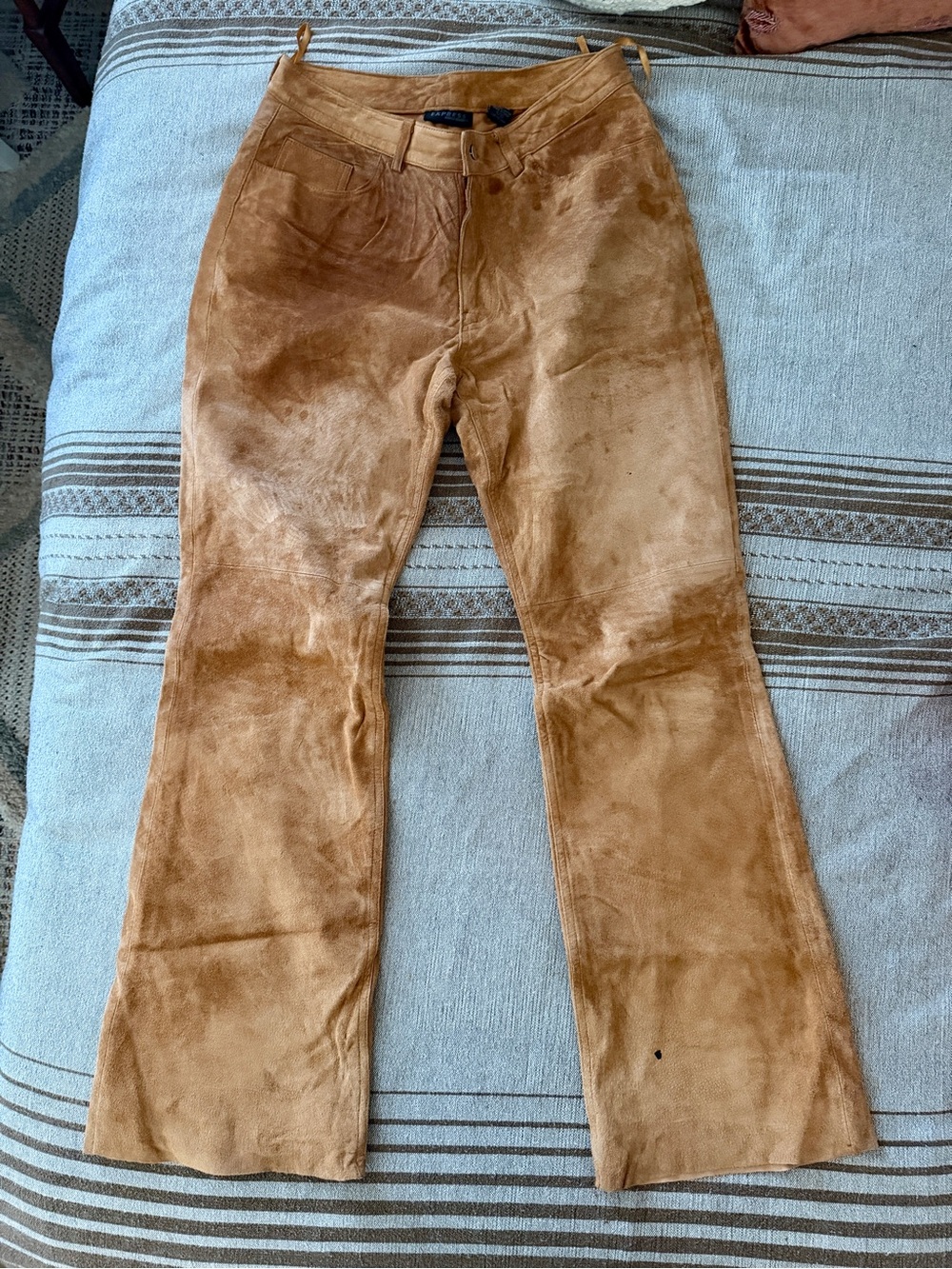Express Genuine Suede Leather Pants Tan Bootcut Size 9/10